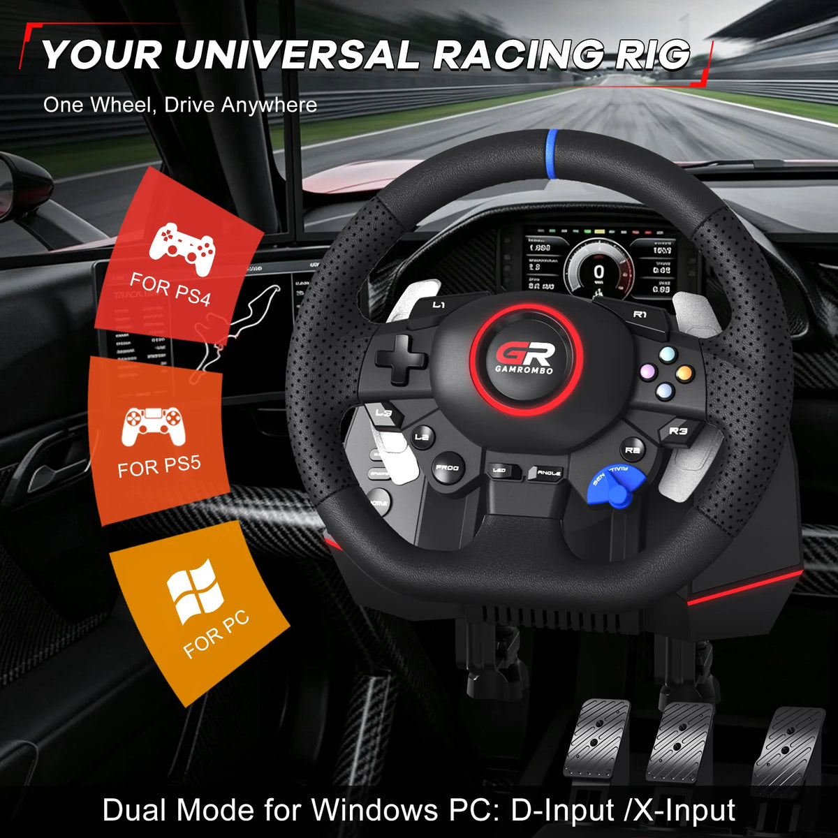 F127 Gaming Steering Wheel For PS5/PS4/PC 270°/900° RGB Racing Wheel Volante Hall 3-Pedal and Gear Lever Set