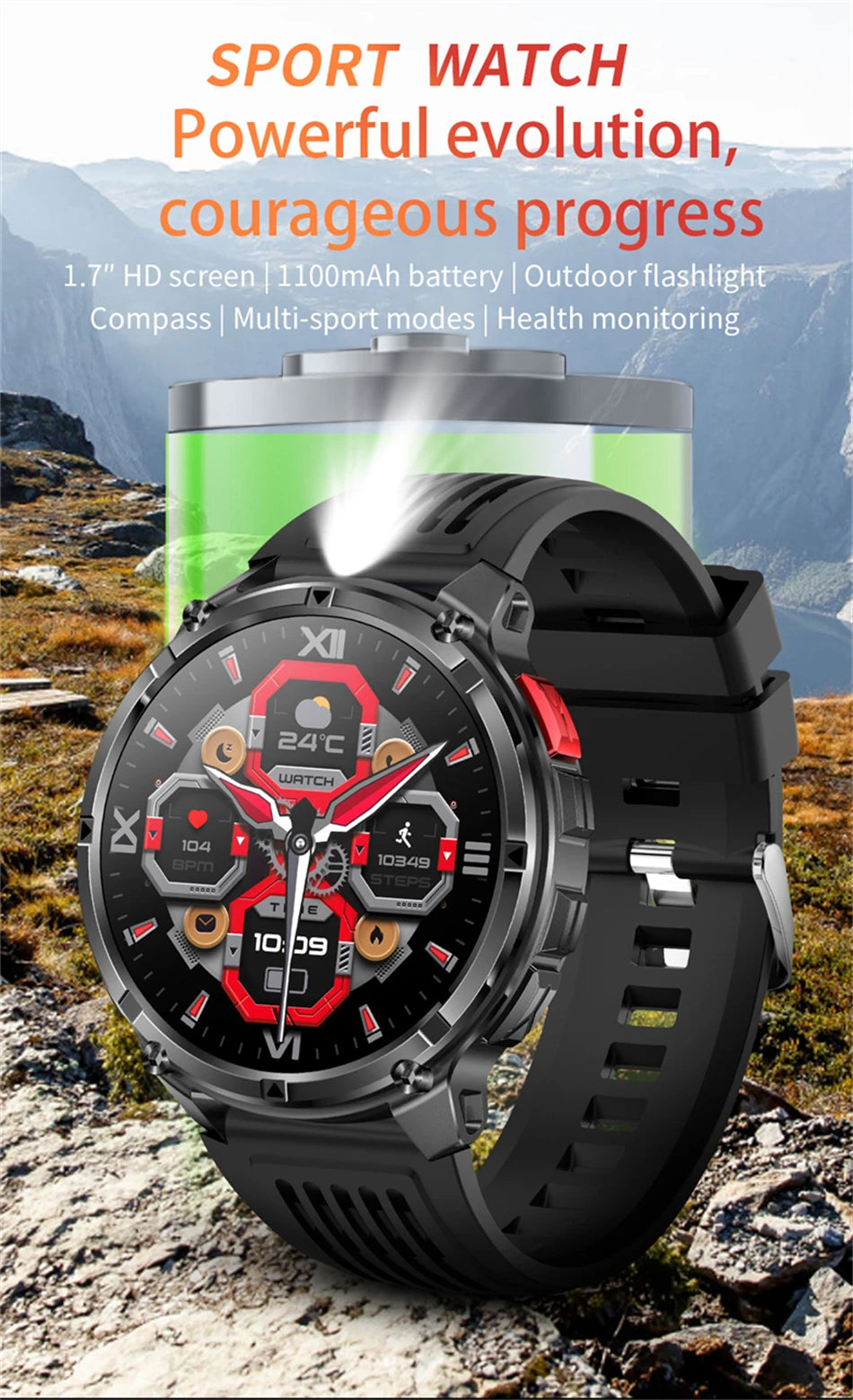 2026 GPS Sports Smart Watch 1.7-Inch AMOLED Screen Outdoor Sports Compass Heart Rate IP68 Waterproof Bluetooth Call Smartwatches
