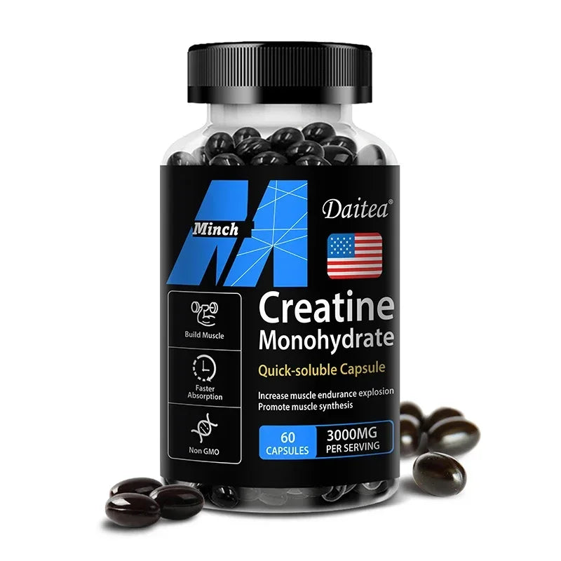 Creatine Monohydrate Capsules for Enhance Muscle Mass Strength & Performance Improvement Workout Recovery Mass Gainer