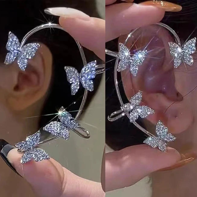 Sparkle Zircon Butterfly Earrings Without Piercing for Women Silver Color Elf Earrings Ear Cuffs Party Wedding Korean Jewelry