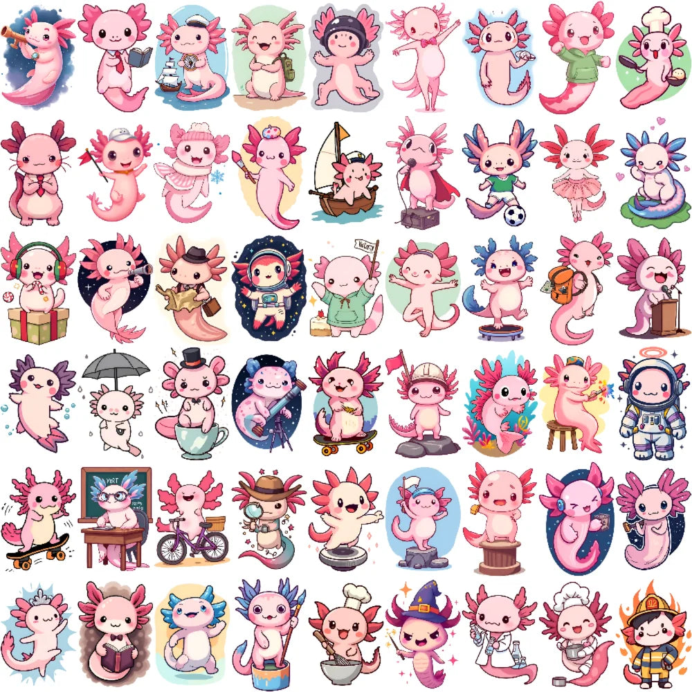 54pcs Temporary Tattoo Cartoon Axolotl Waterproof Long-lasting Body Stickers Cute Axolotl Cartoon For Arms