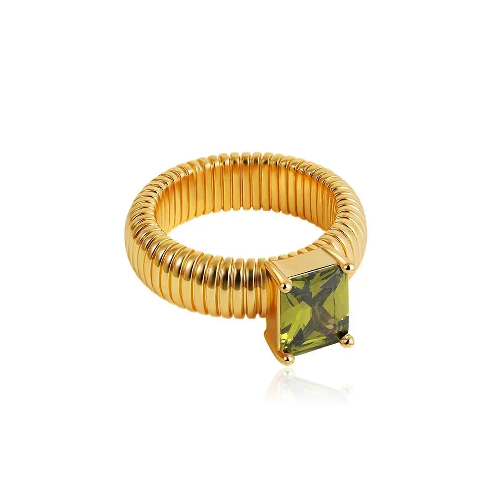 Hiphop Rock Texture Chunky Rings Stainless Steel Waterproof Multicolour Square Crystal Zircon Wedding Ring Femal Retro Jewelry