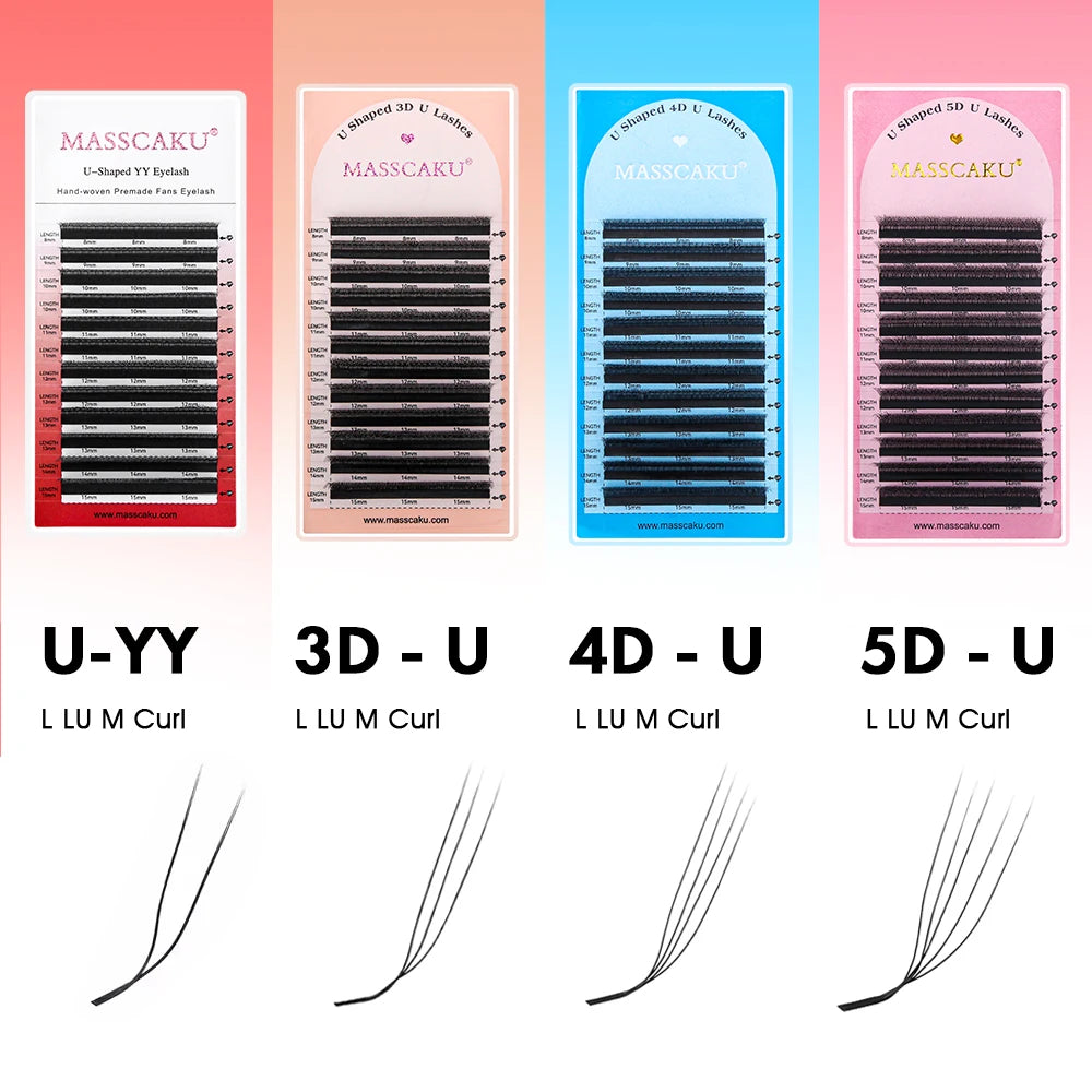 MASSCAKU 3D 4D 5D L/LU/M U-Shaped Eyelash Extensions Handmade Full Dense Clusters Makeup Products Natural Individual Lashes