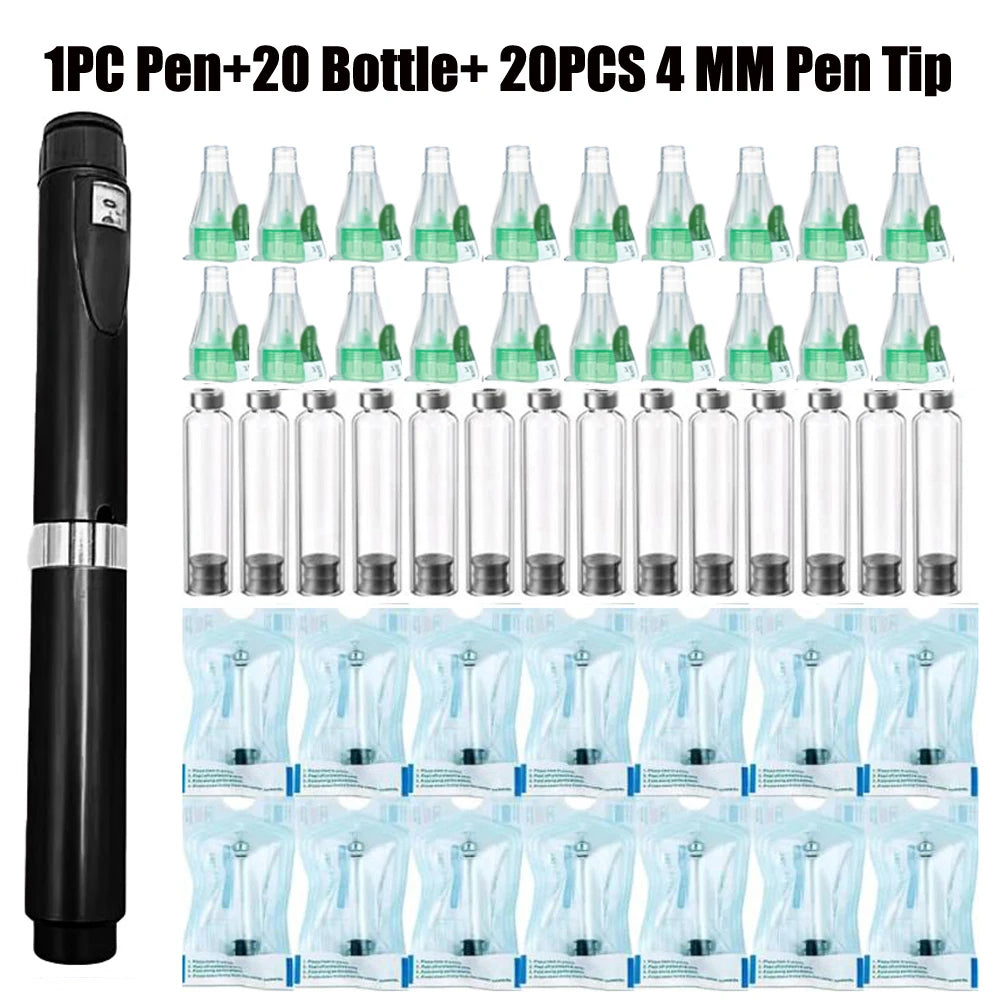 Black Magic Pen Accurate Dosage Kit 3ml Empty Cassette Bottle Cartridges Disposable 4/6/8mm Pen Tip for Insulin Injection Pen