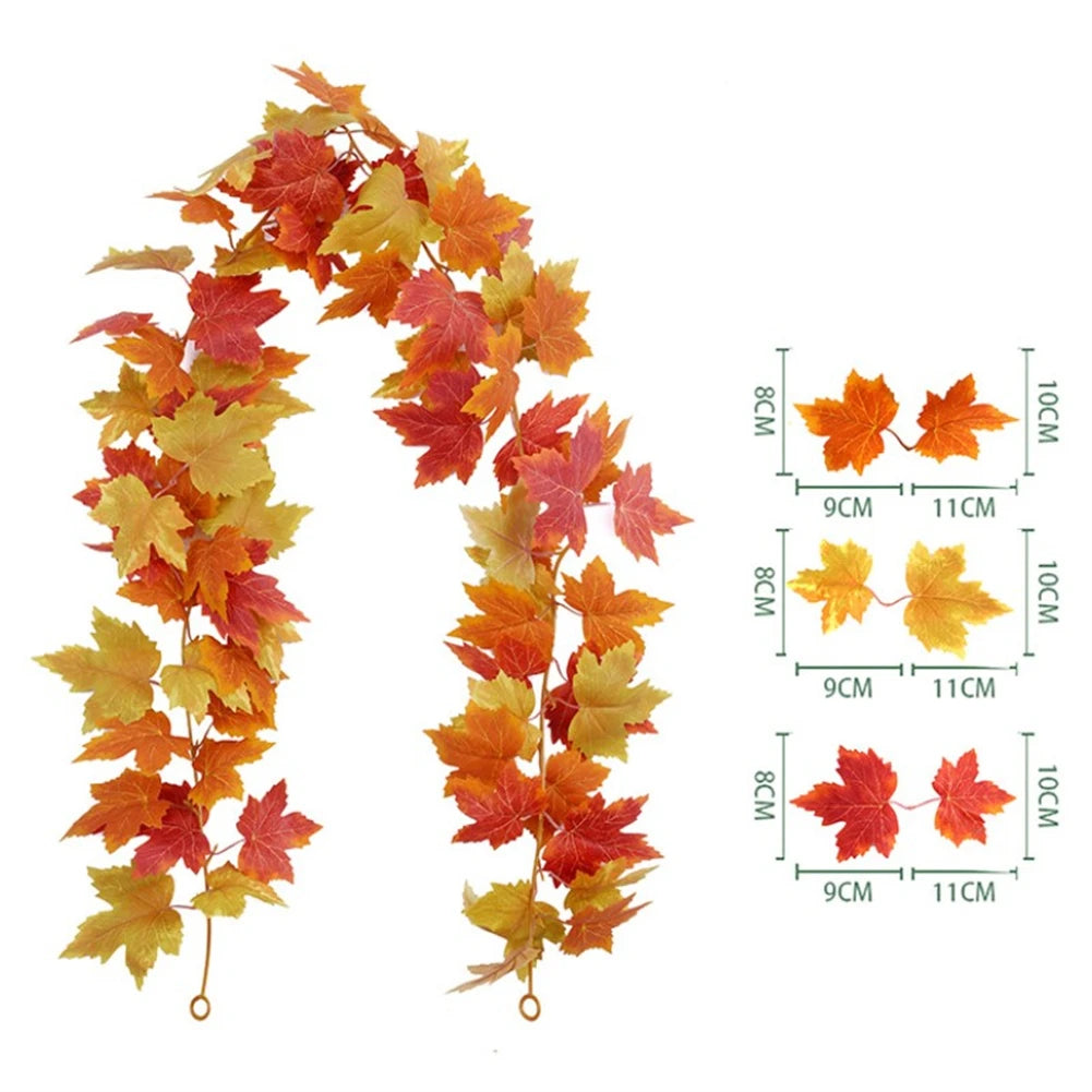 175cm Artificial Fall Maple Leaf Garland Fake Plants Autumn Decor Leaves Vine For Thanksgiving Halloween Festivals Wedding Decor