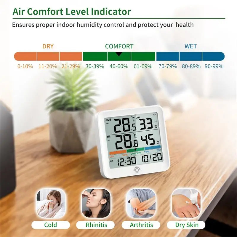 Digital Thermometer Hygrometer with Remote Indoor LCD Temperature Humidity Meter Room Sensor High Accuracy Home Thermometer