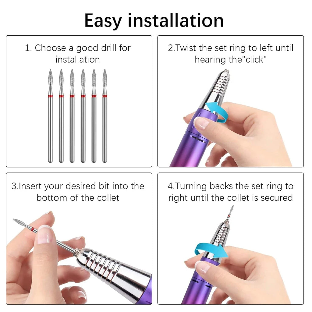 6pcs/SET Nail Dill Bits Diamond Milling Cutter for Manicure 3/32" Burr Electric Nail File Cuticle Remover Tool