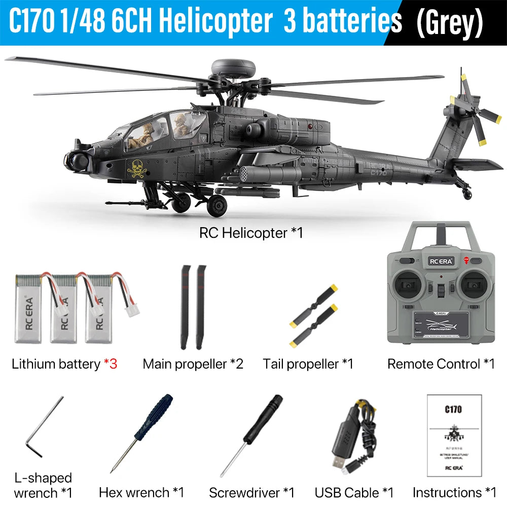 2026 New RC ERA C170 AH-64 Apache 1:48 Auto Stabilized Helicopter