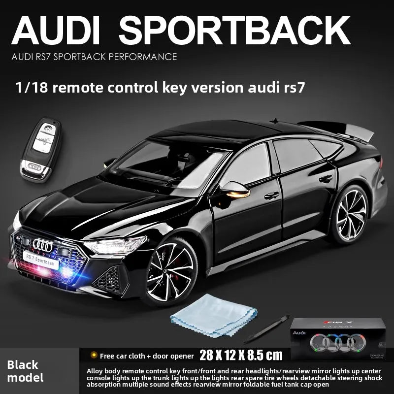 1:18 RS7 Sportback Black Warrior Supercar Diecast Alloy Model Car Remote Control Sound & Light Collect Hobby Model Ornament Gift