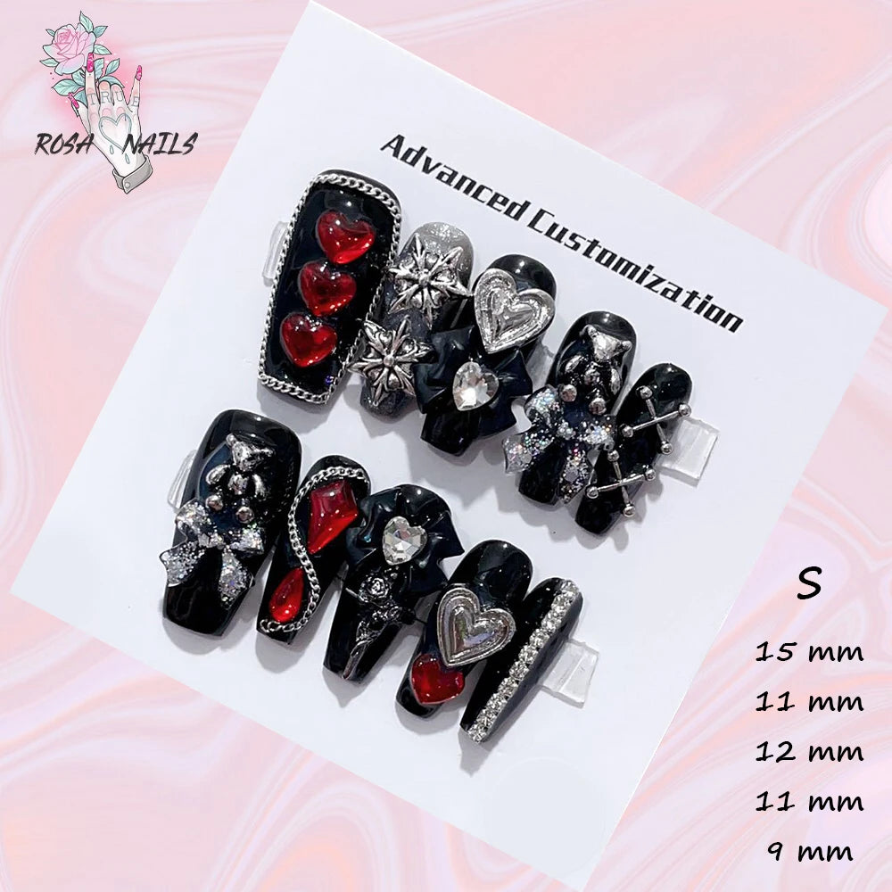 Punk Dragon Charms Press on Nail Artificial Long False Nails XS Black Dragons Goth Presson Tips Butterfly Fake Nail y2k Pressons