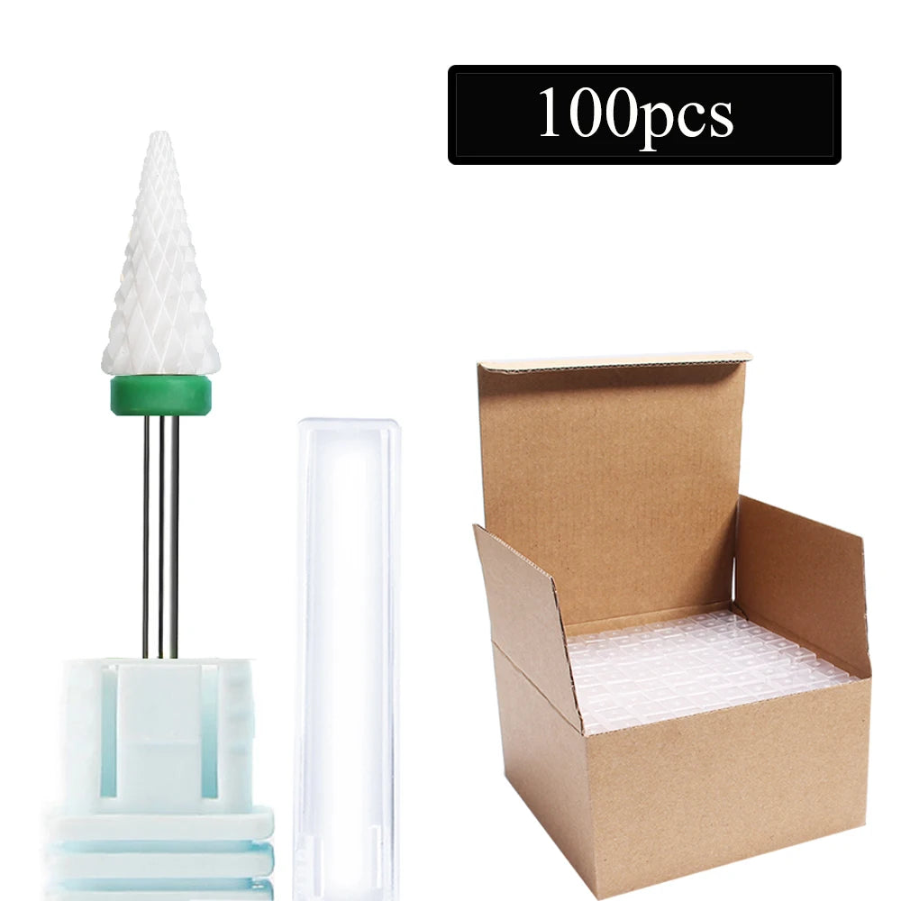 100pc/Set Nail Drill Bit Rotary Ceramic Bits Electric Manicure Milling Cutter For Machine Cuticle Remove Burr Nail Tool
