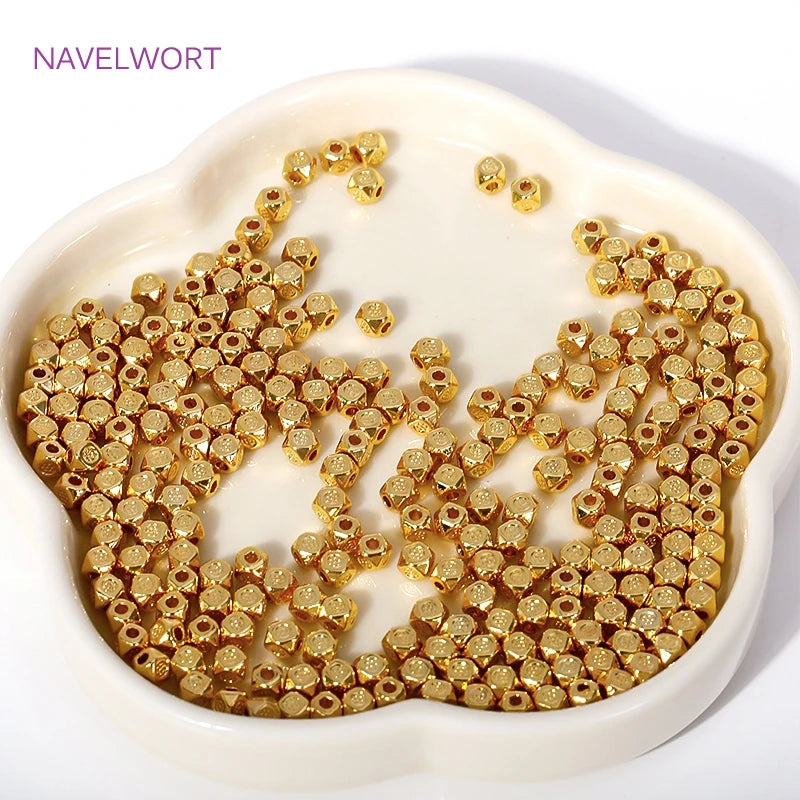 Multi-Faceted Brass 18K Gold Plated 3.5mm Cube Beads For Fashion Jewelry Making Supplies,Beads For Beading DIY Accessories