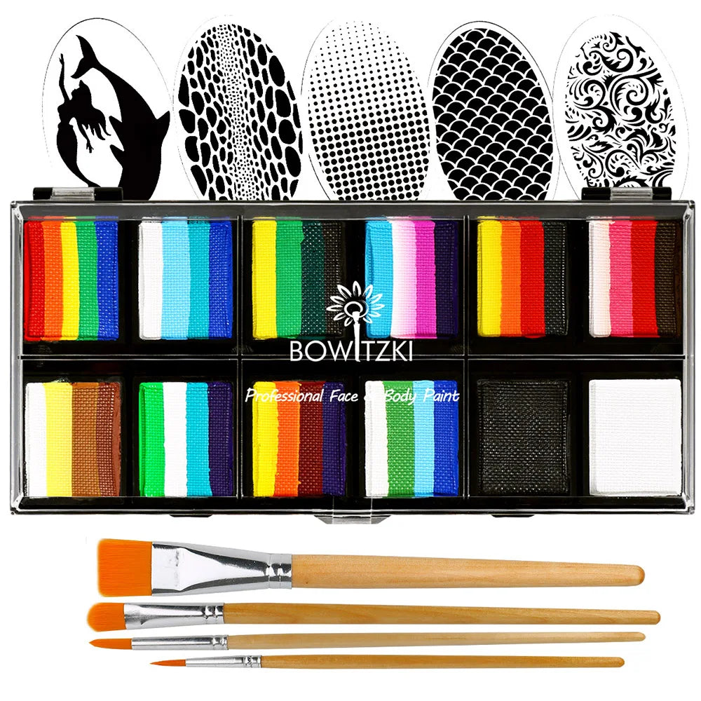 Bowitzki Professional Face Paint Kit For Kids Adults Facial Paint Set One Stroke Split Cake Palette Body Paint Hypoallergenicity