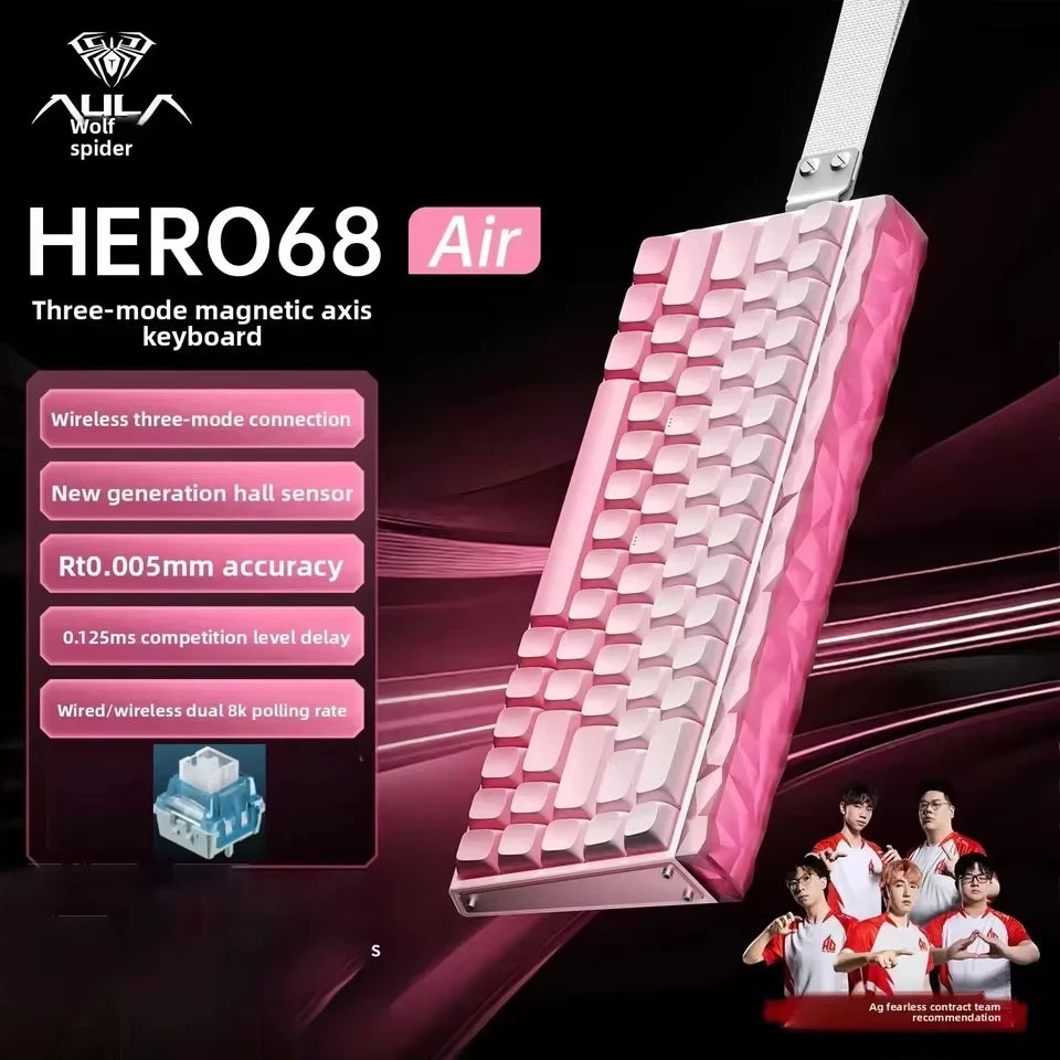 AULA HERO68 Air Magnetic Switch Wireless Gaming Mechanical Keyboard 3-Mode Hot-Swap RGB 8KHz Polling Rate 0.005mm RT Low Latency