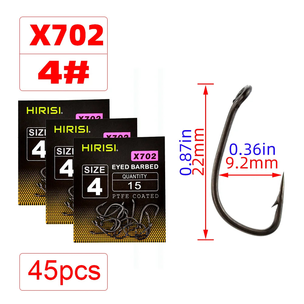 15pcs PTFE Coated High Carbon Steel Barbed Fish Hook With Eye  Carp Fishing Accessories X702