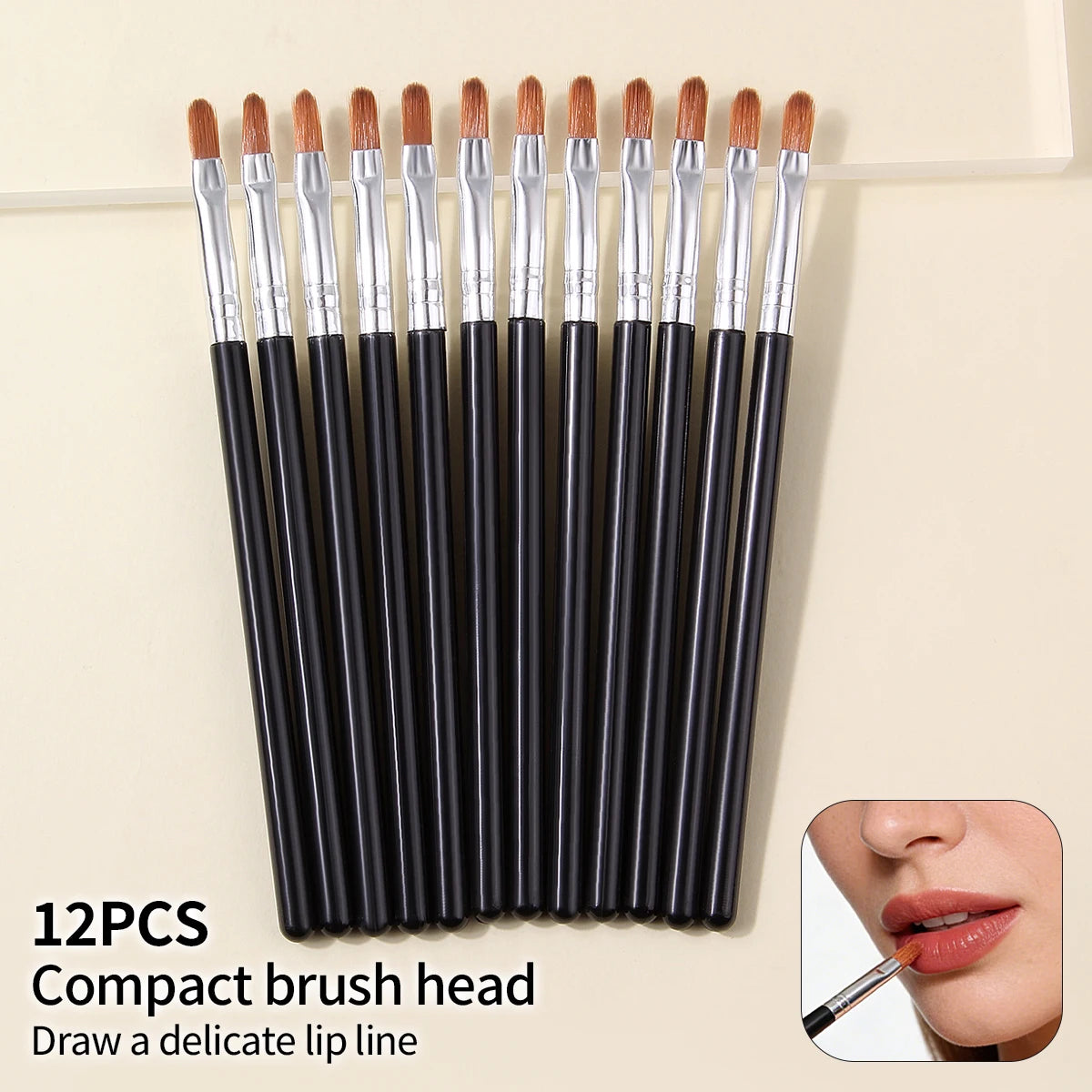 12-Piece Professional Lip Makeup Brush Set - Soft and Precise for Shaping Lips. Multi-Functional Beginner Beauty Tools.
