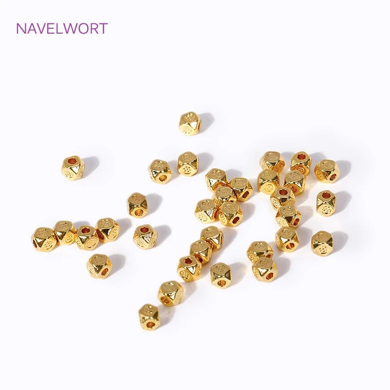 Multi-Faceted Brass 18K Gold Plated 3.5mm Cube Beads For Fashion Jewelry Making Supplies,Beads For Beading DIY Accessories