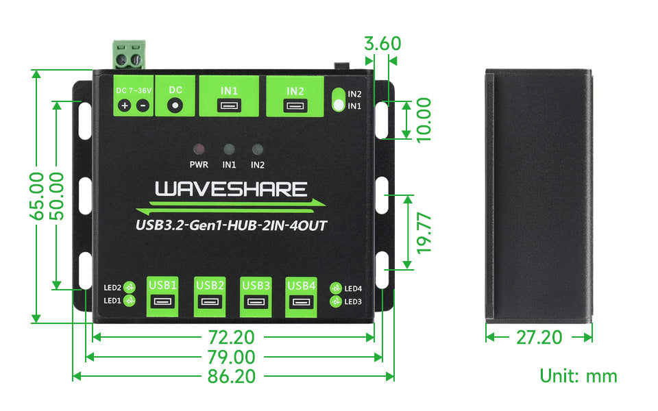 Industrial Grade USB HUB Extending 4* USB 3.2 Ports Switchable Dual Hosts Multi Protections