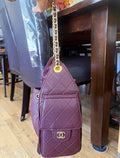 CHANEL Burgundy Quilted Leather Drawstring Chain Shoulder Bag Gold Hardware M