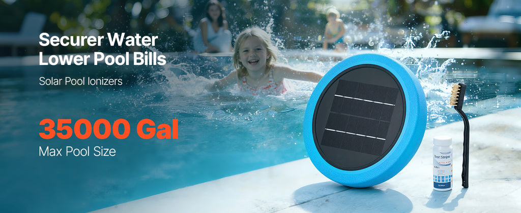 SucceBuy Solar Pool Ionizer Round Copper Floating Automatic Purifier Chlorine Free Water with Brush and Filter for Pools & Spas