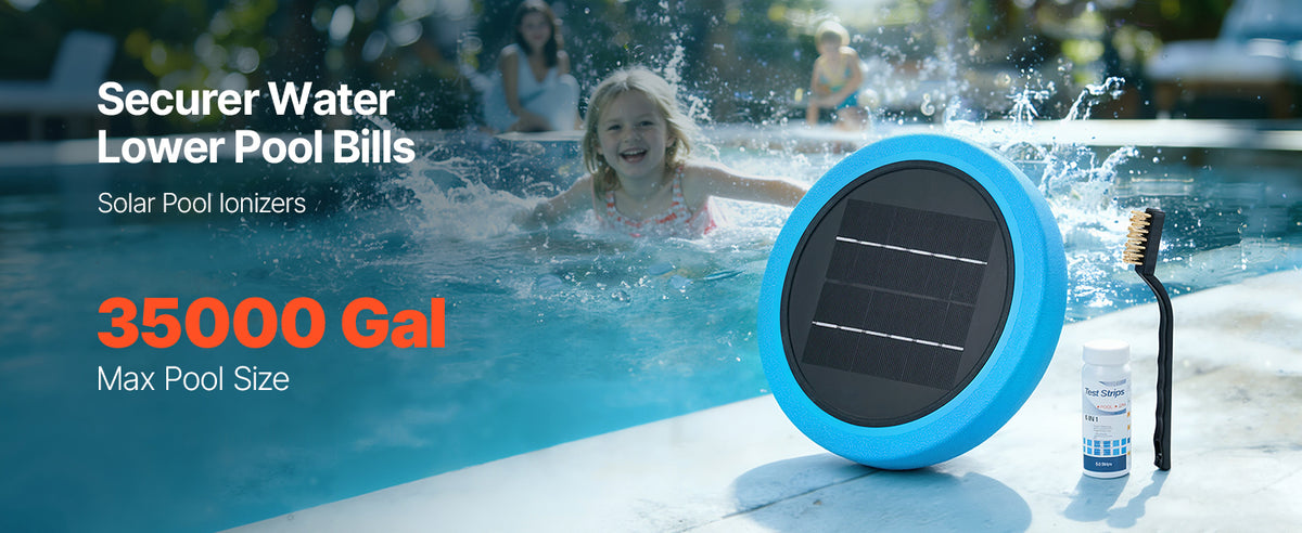 SucceBuy Solar Pool Ionizer Round Copper Floating Automatic Purifier Chlorine Free Water with Brush and Filter for Pools & Spas