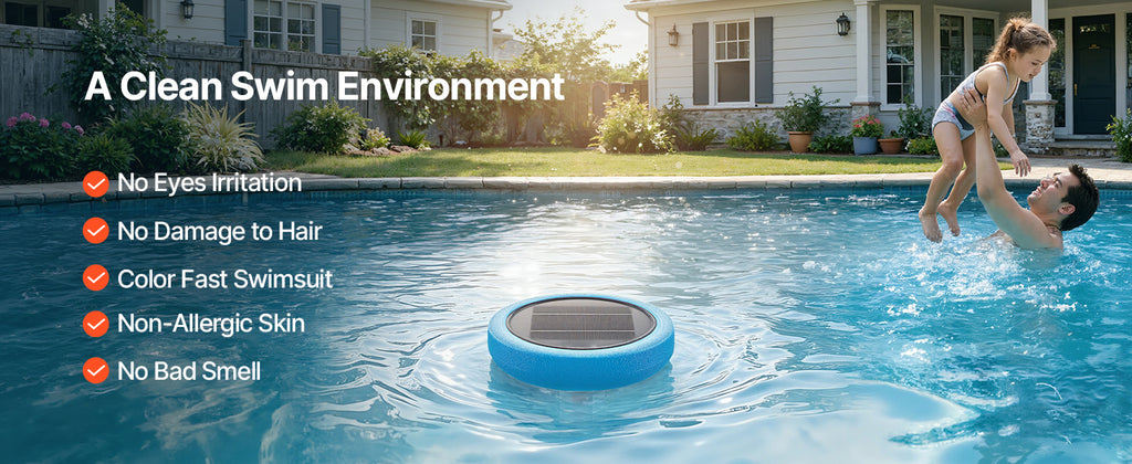 SucceBuy Solar Pool Ionizer Round Copper Floating Automatic Purifier Chlorine Free Water with Brush and Filter for Pools & Spas